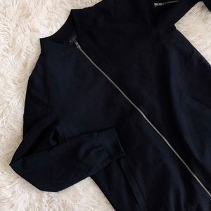 BE COOL black faux suede long bomber jacket NWOT